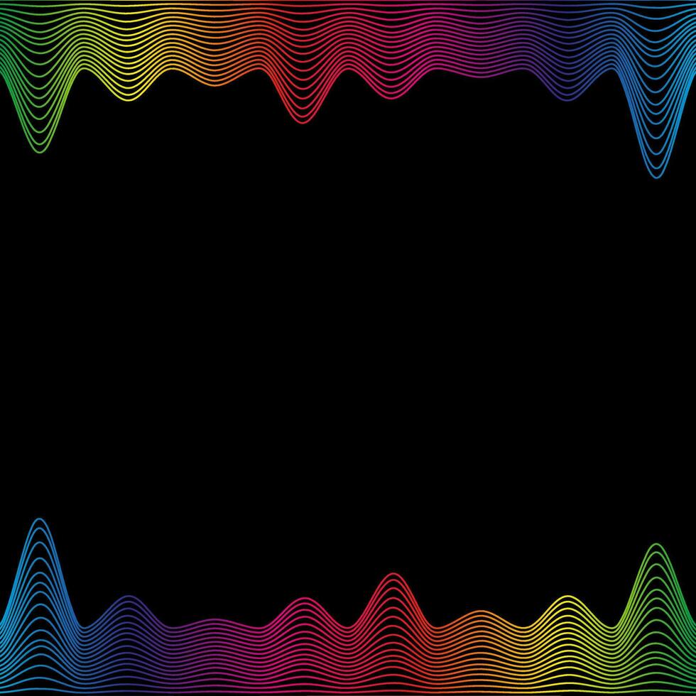 regenboog golven lijn grens, sjabloon banier laatste technologie geluid trillingen Aan zwart. vector illustratie