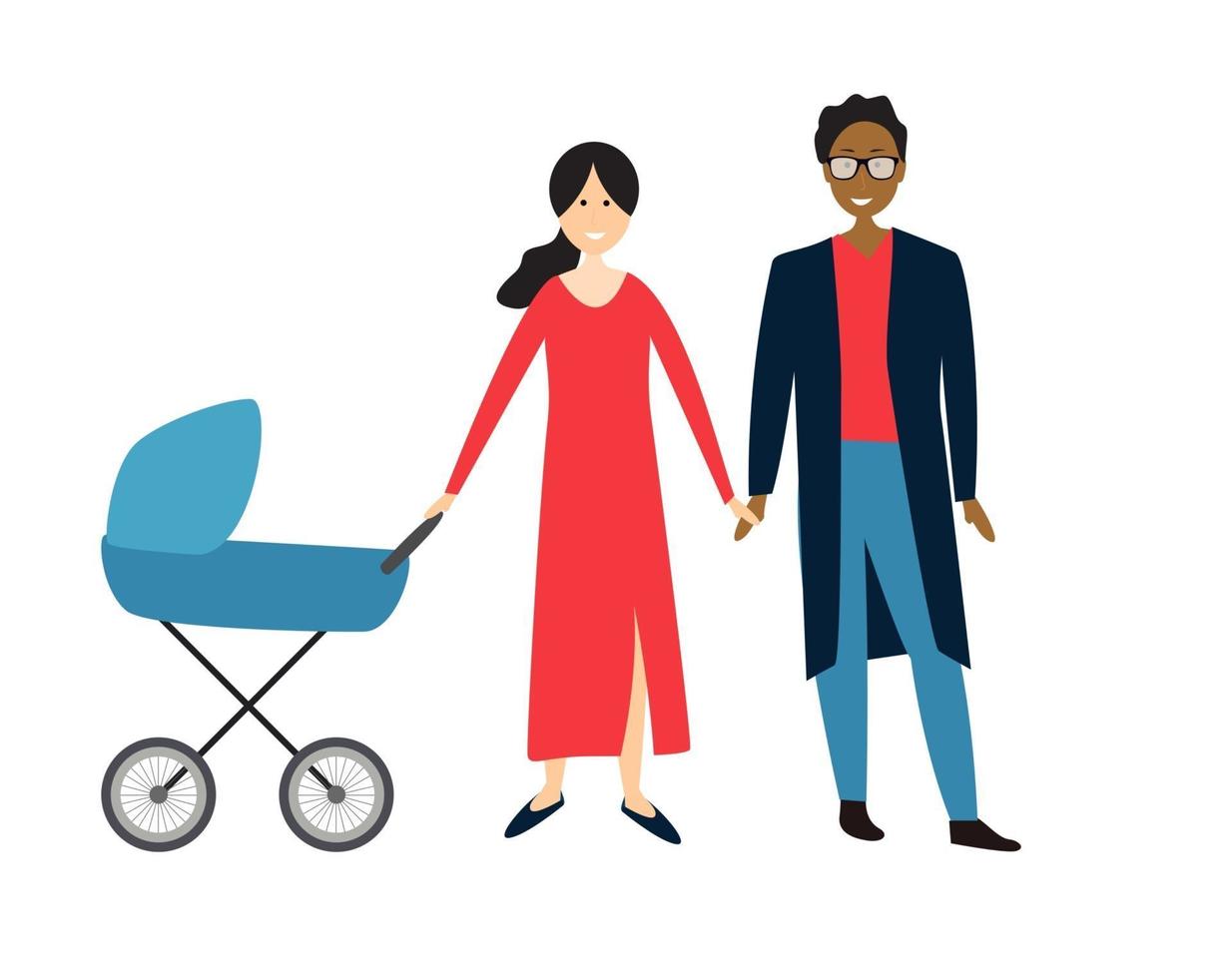 paar met baby in een kinderwagen. vector illustratie