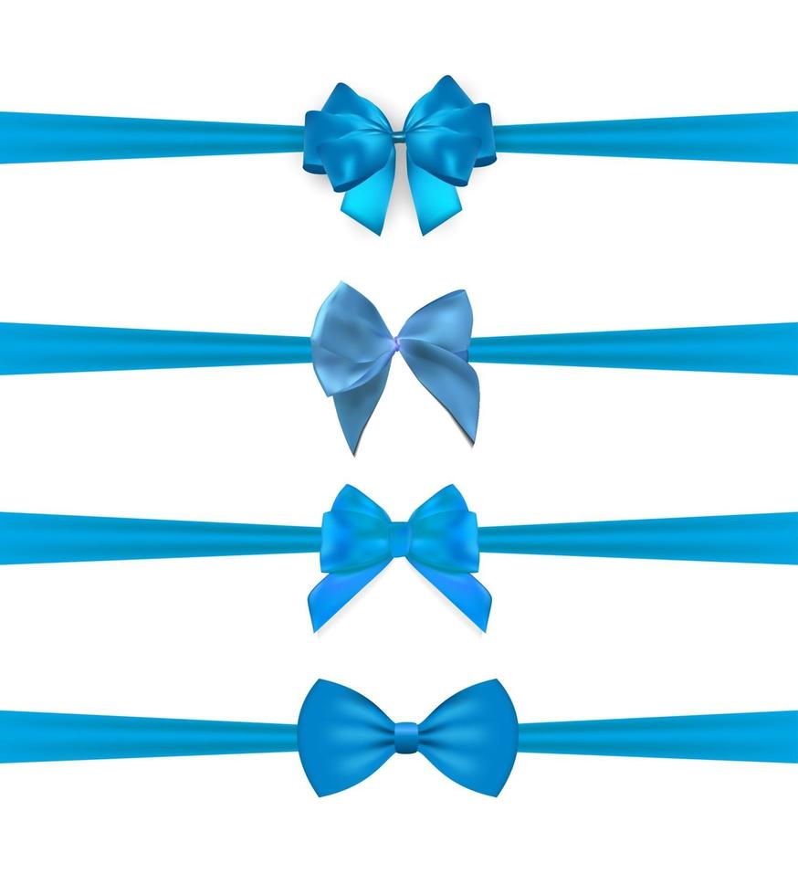 collectie set blauwe bogen met horizontale lint geïsoleerd op een witte achtergrond. vector illustratie