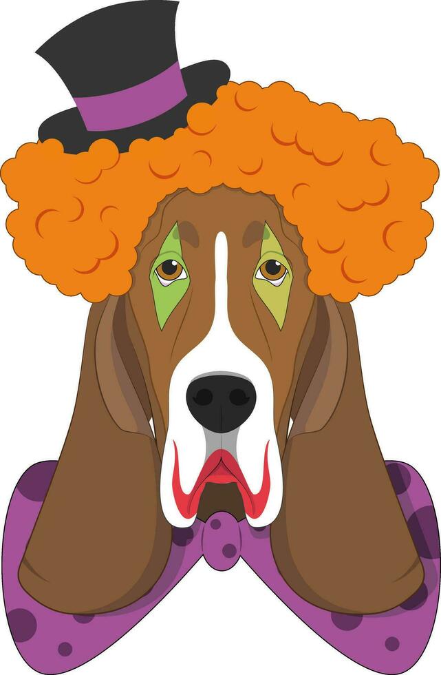 halloween groet kaart. basset hond hond gekleed net zo een eng clown vector