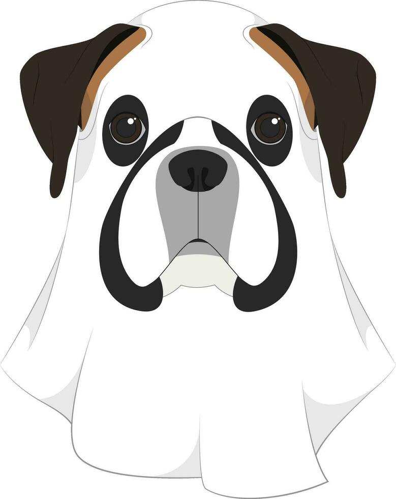 halloween groet kaart. bokser hond gekleed net zo een geest vector