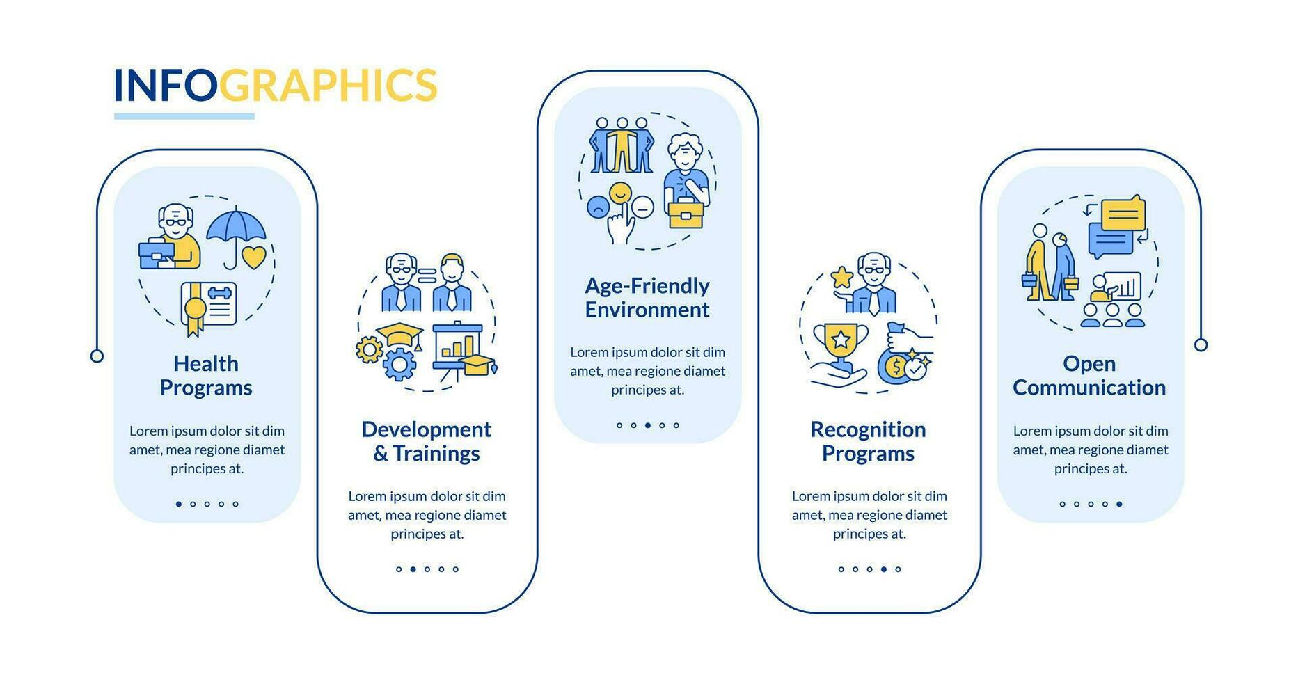 2d niet met pensioen gaan vector infographics sjabloon met dun lijn pictogrammen concept, gegevens visualisatie met 5 stappen, werkwijze tijdlijn grafiek.