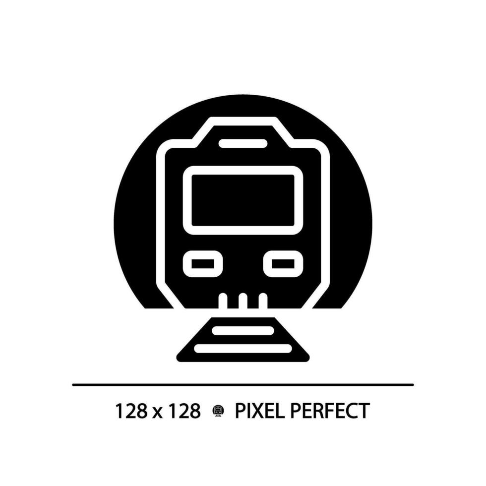 metro trein pixel perfect zwart glyph icoon. metro station. ondergronds doorvoer. tunnel spoorweg. buitenwijk het spoor systeem. silhouet symbool Aan wit ruimte. solide pictogram. vector geïsoleerd illustratie