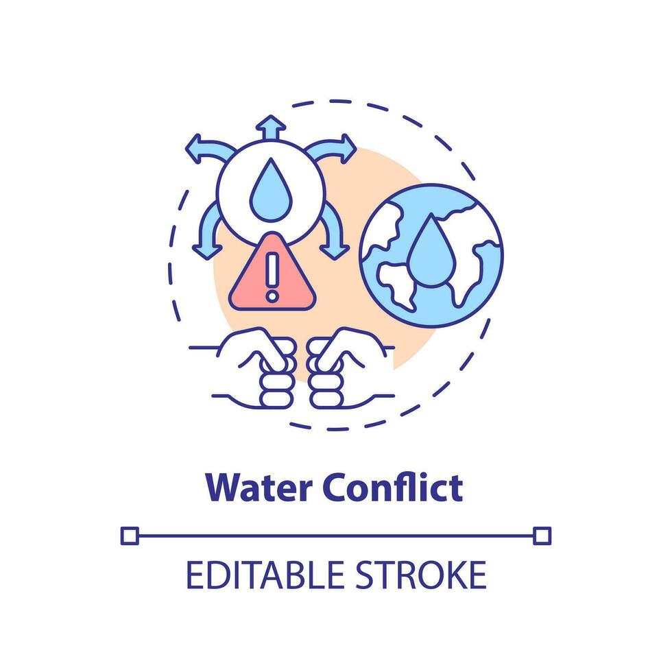 water conflict concept icoon. strijd voor toegang naar aqua. hydro bron bedreiging abstract idee dun lijn illustratie. geïsoleerd schets tekening. bewerkbare beroerte vector