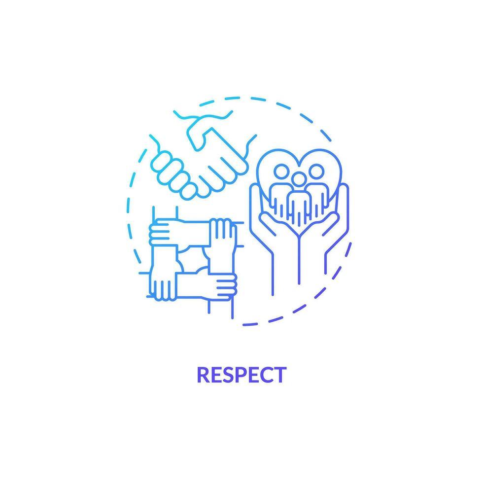 respect blauw helling concept icoon. menselijk waardigheid. cultureel gevoeligheid. werk samen. mensen relatie. verscheidenheid en inclusie abstract idee dun lijn illustratie. geïsoleerd schets tekening vector