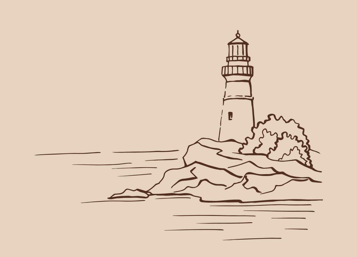 vuurtoren. handgetekende illustratie geconverteerd naar vector. zee kust grafische landschap schets illustratie vector. vector