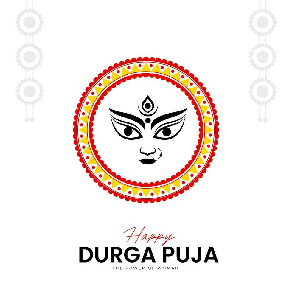 godin maa durga gezicht in gelukkig durga poeja, dussehra, en navratri viering concept voor web banier, poster, sociaal media na, en folder reclame vector