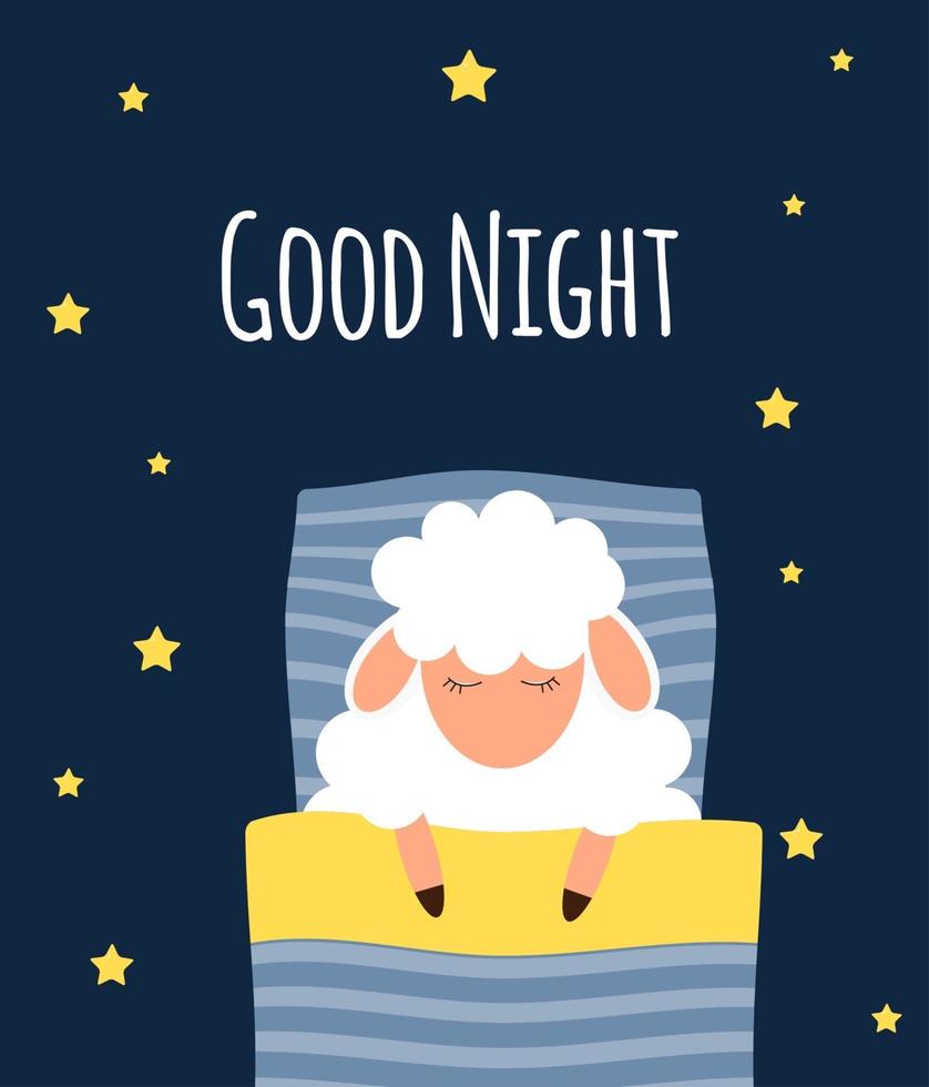 schattige kleine schapen aan de nachtelijke hemel. Welterusten. vector illustratie