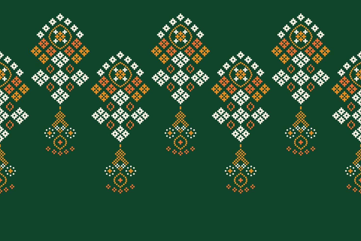 etnisch meetkundig kleding stof patroon kruis steek.ikat borduurwerk etnisch oosters pixel patroon groen achtergrond. abstract,vector,illustratie. textuur,kleding,lijst,decoratie,motieven,zijde behang. vector