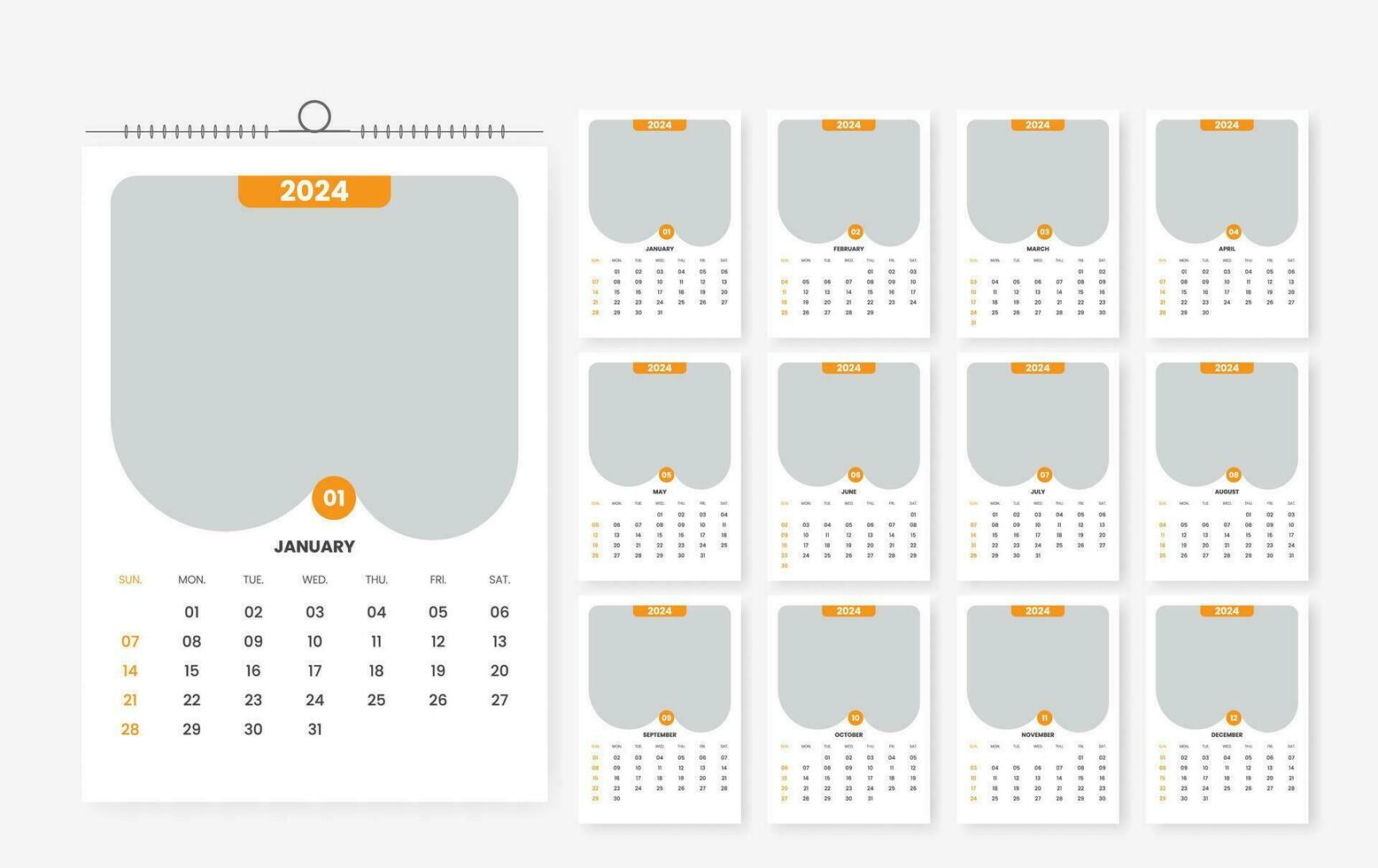 2024 muur kalender sjabloon ontwerp 12 bladzijde vector