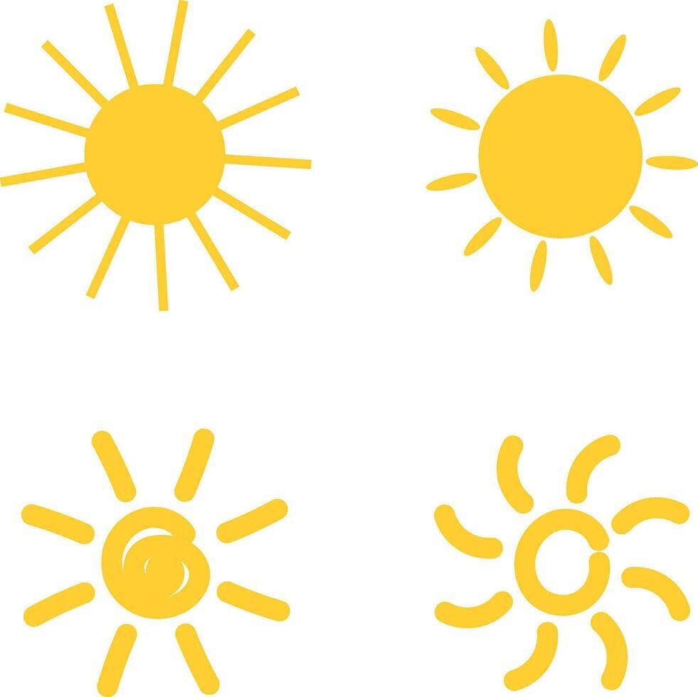 schattig geel tekenfilm zon vector icoon reeks