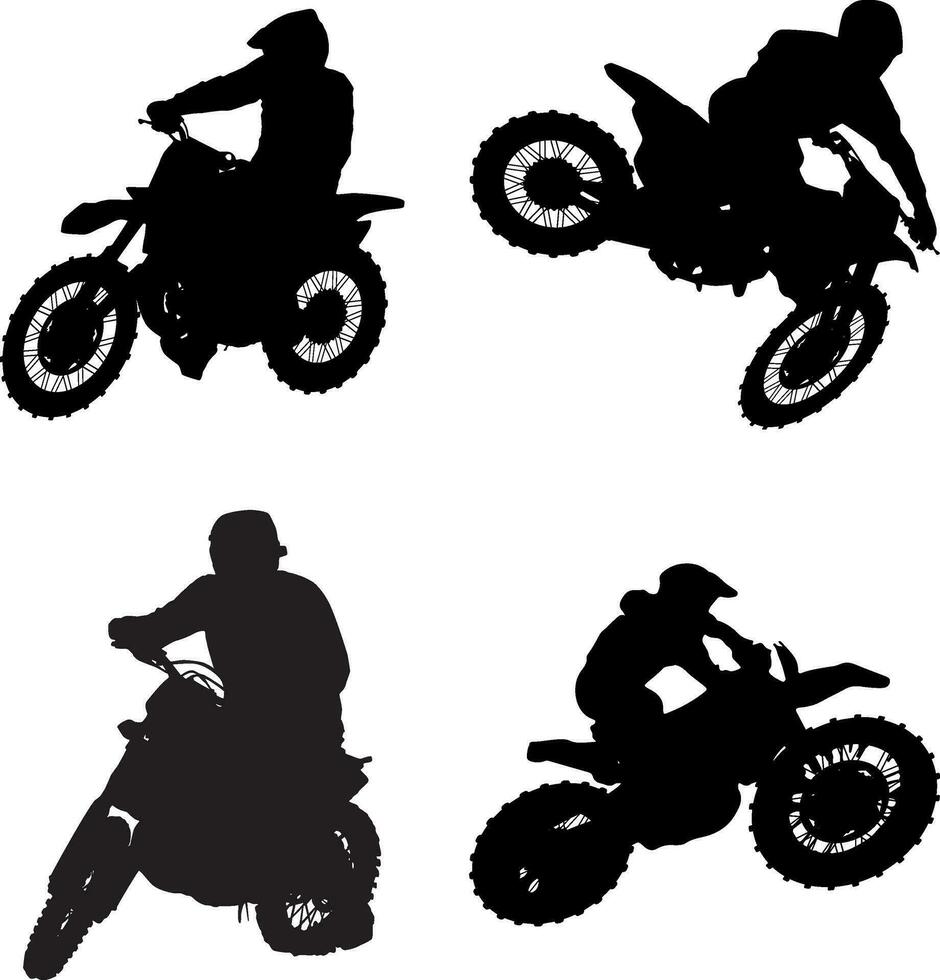 motorcross rijder silhouet met springen, vrije stijl en racing concept. vector illustratie