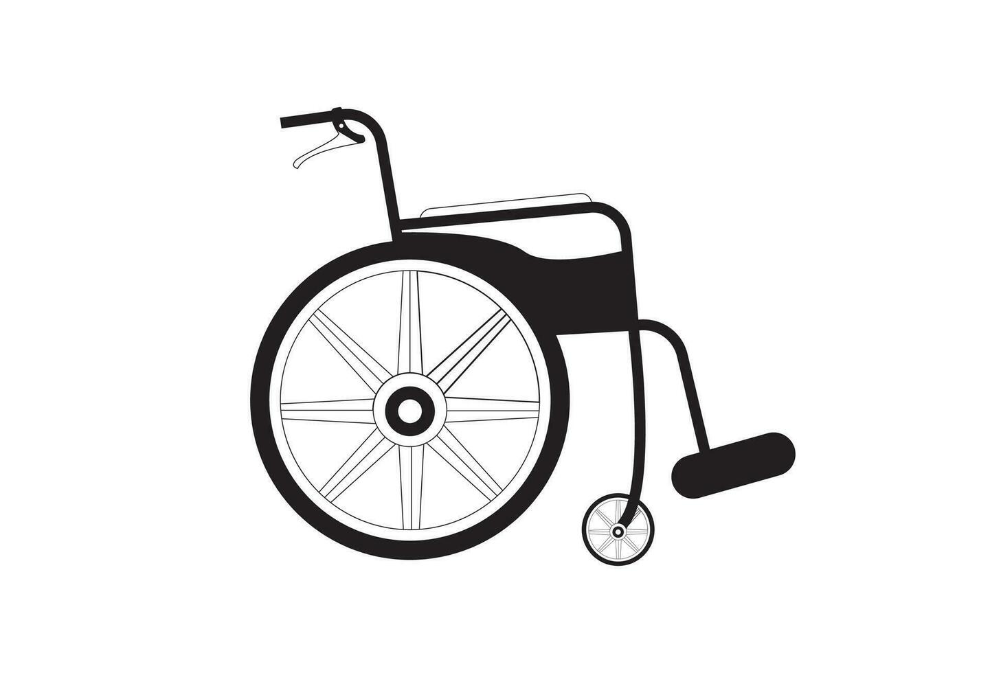 een vlak icoon van een rolstoel, welke is vertegenwoordigd in vector formaat, en is geïsoleerd Aan een wit achtergrond. de icoon symboliseert toegankelijkheid en mobiliteit voor individuen met mobiliteit uitdagingen.