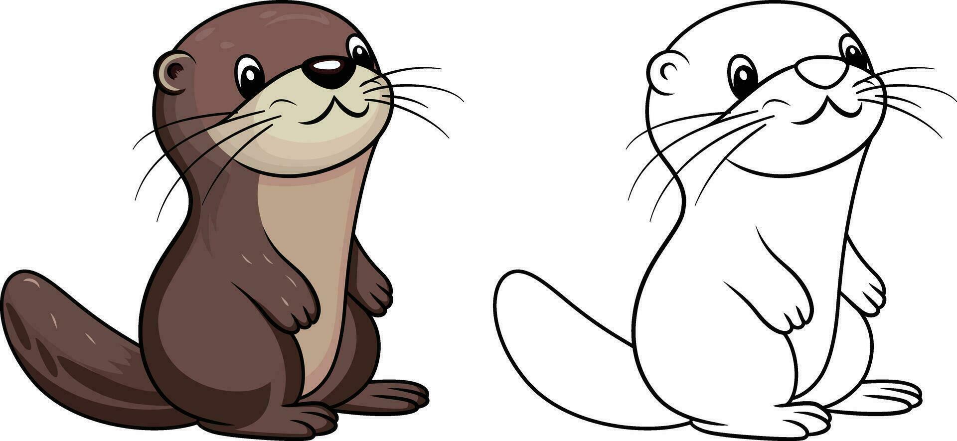 schattig Otter tekenfilm vector illustratie , holt of bankstel , baby Otter kant hoek tekenfilm stijl gekleurde en zwart en wit lijn kunst voorraad vector beeld