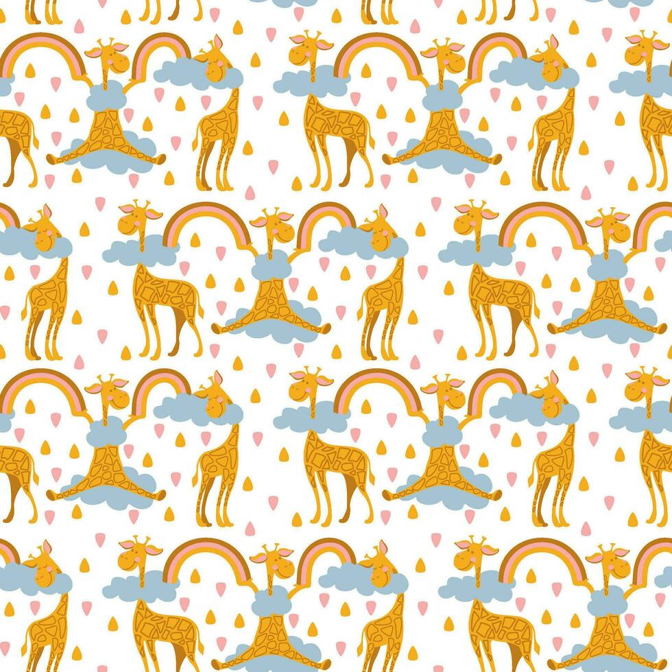 giraffe met regenboog. fantasie afdrukken voor kinderen producten. naadloos patroon. vector. vector