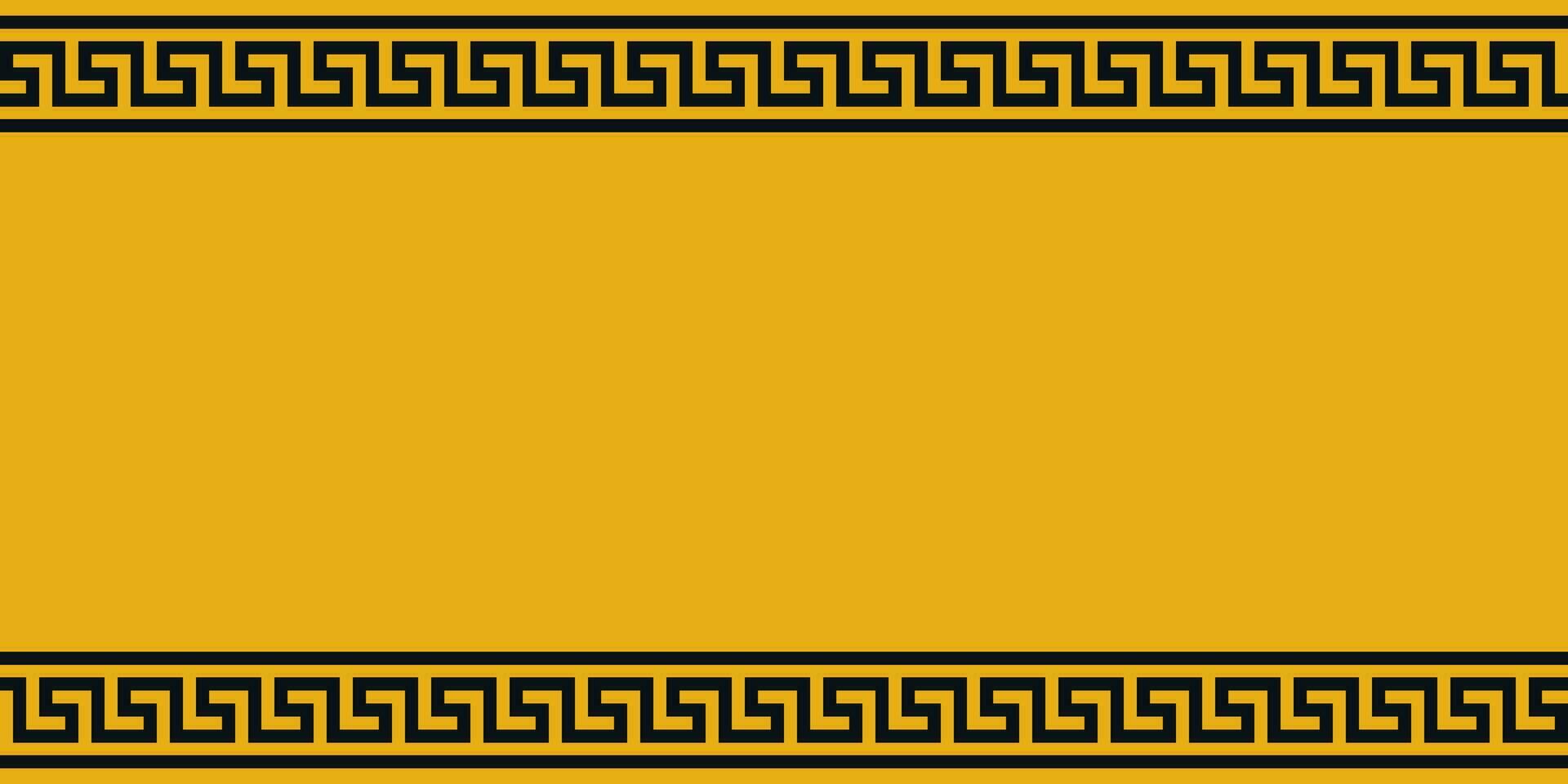 geel bord zwart ethno ornament, grens Grieks patroon achtergrond waarschuwingen vector
