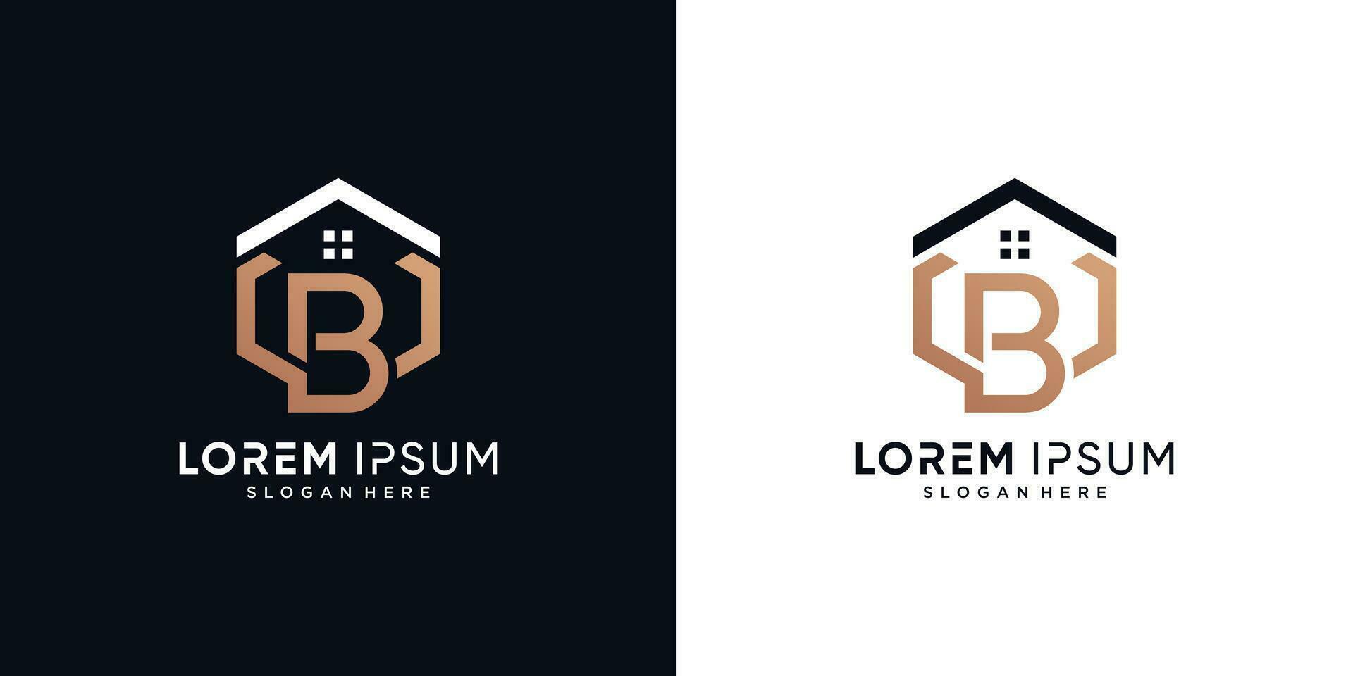 brief b en huis logo ontwerp vector illustratie met zeshoek concept