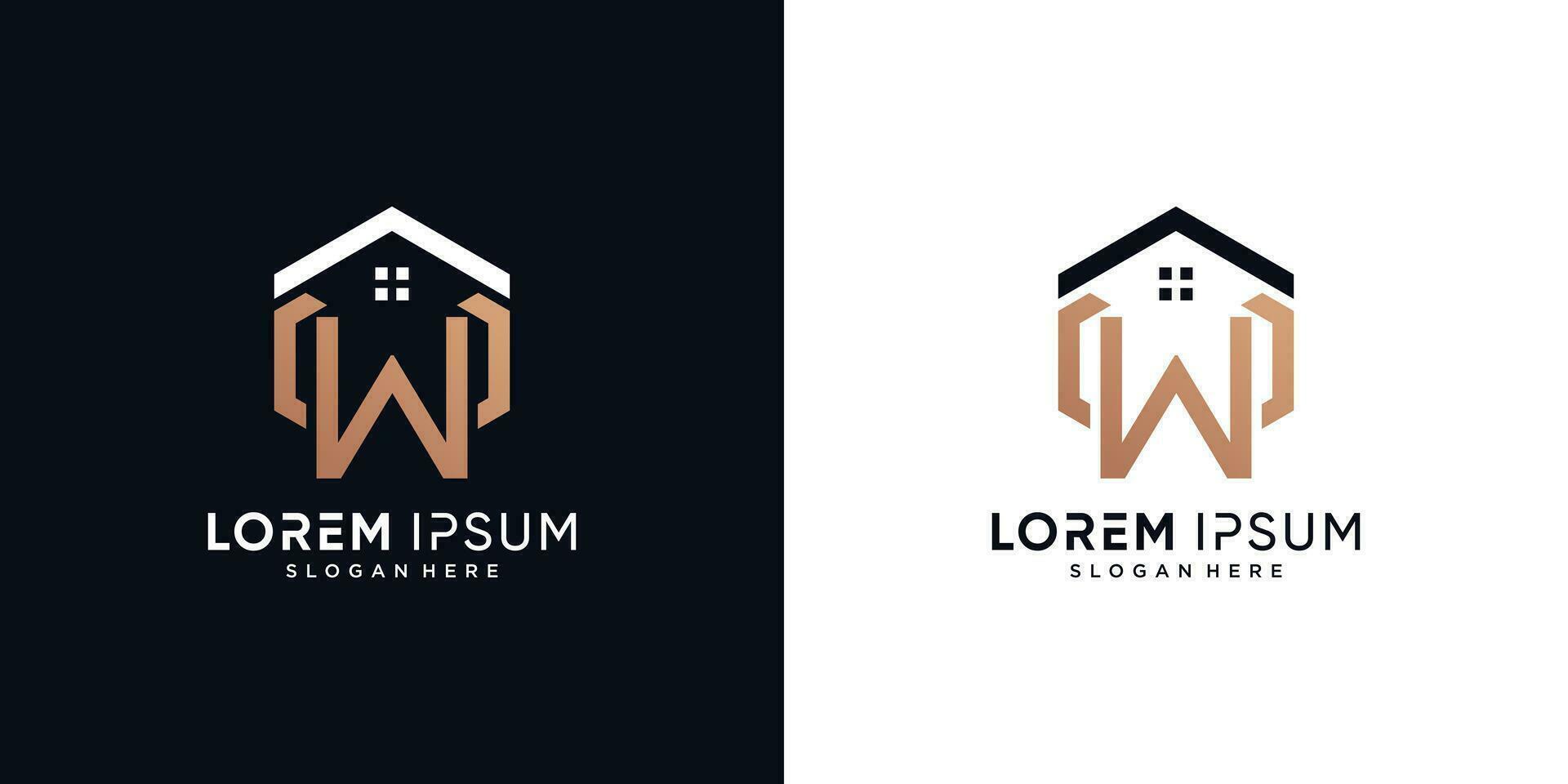 brief w en huis logo ontwerp vector illustratie met zeshoek concept