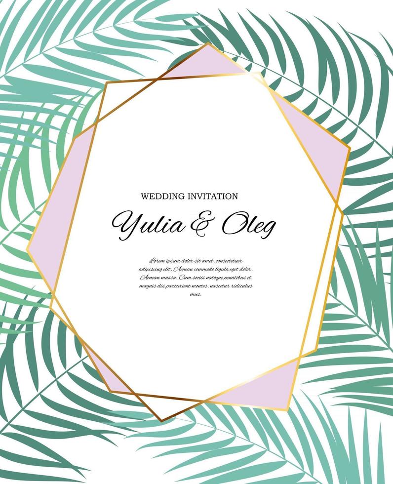 beautifil huwelijksuitnodiging met palmboom blad silhouet vectorillustratie vector