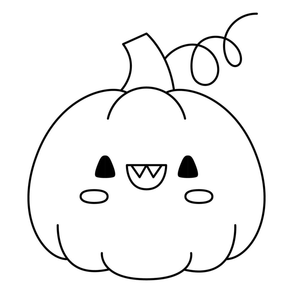 vector zwart en wit kawaii jack-o-lantern. schattig glimlachen halloween lijn karakter voor kinderen. grappig herfst allemaal heiligen dag eng pompoen illustratie. samhain partij icoon of kleur bladzijde
