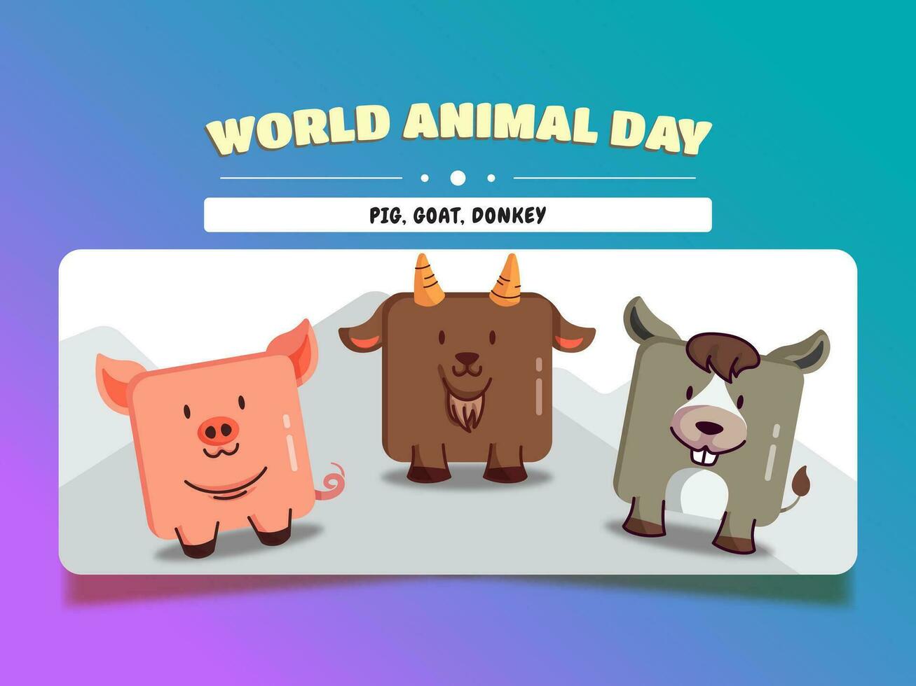 wereld dier dag, plein dier tekenfilm reeks varken, geit, en ezel. vector
