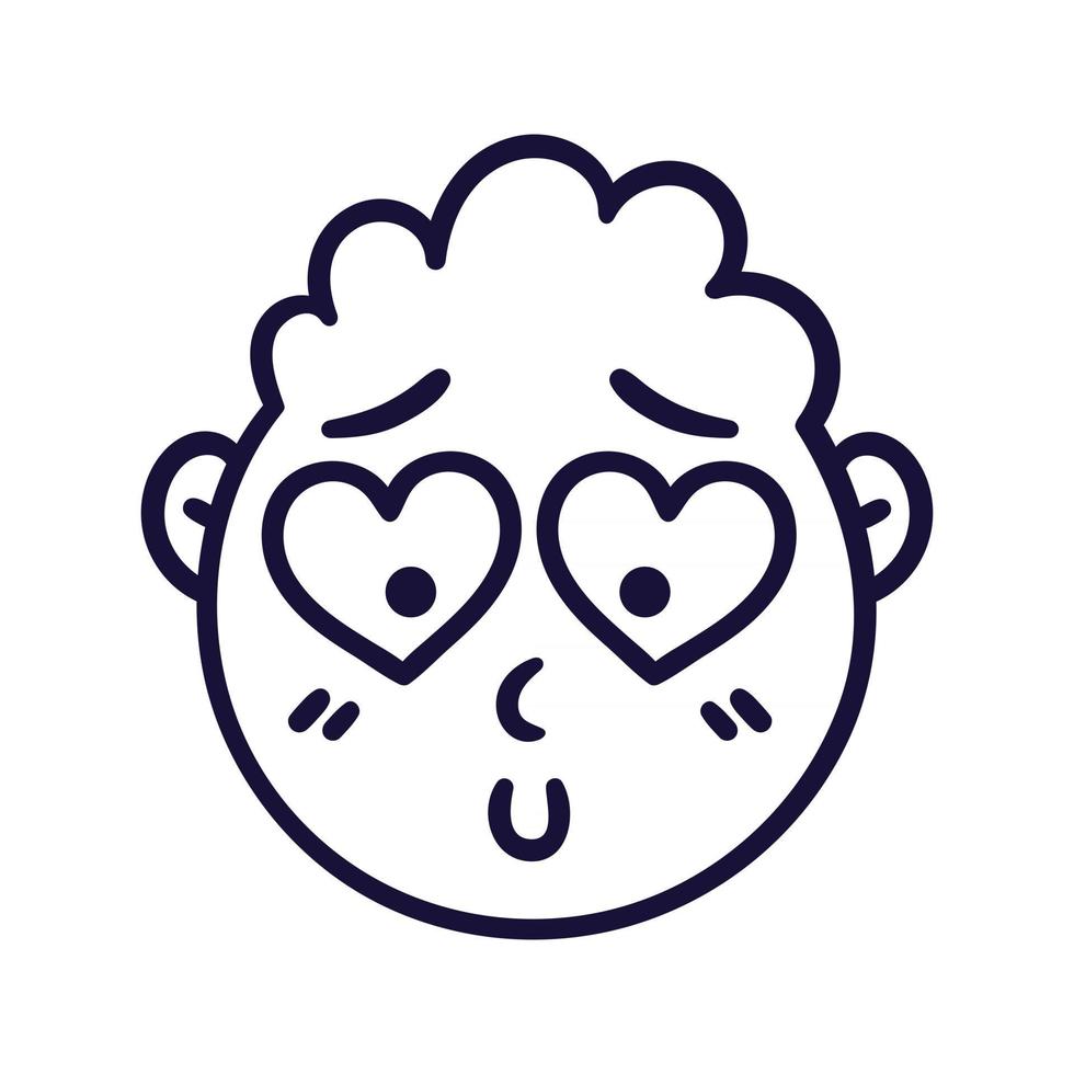 rond abstract gezicht met verliefde emoties. beschaamde emoji-avatar. portret van een verwarde man. cartoon-stijl. platte ontwerp vectorillustratie. vector