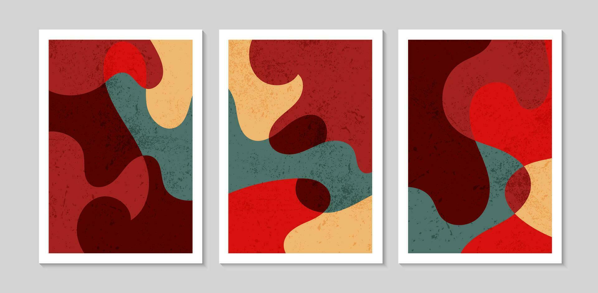 reeks van abstract hedendaags midden eeuw posters met abstract vormen en textuur. ontwerp voor behang, achtergrond, muur decor, omslag, afdrukken, kaart. modern boho minimalistische kunst. vector illustratie.