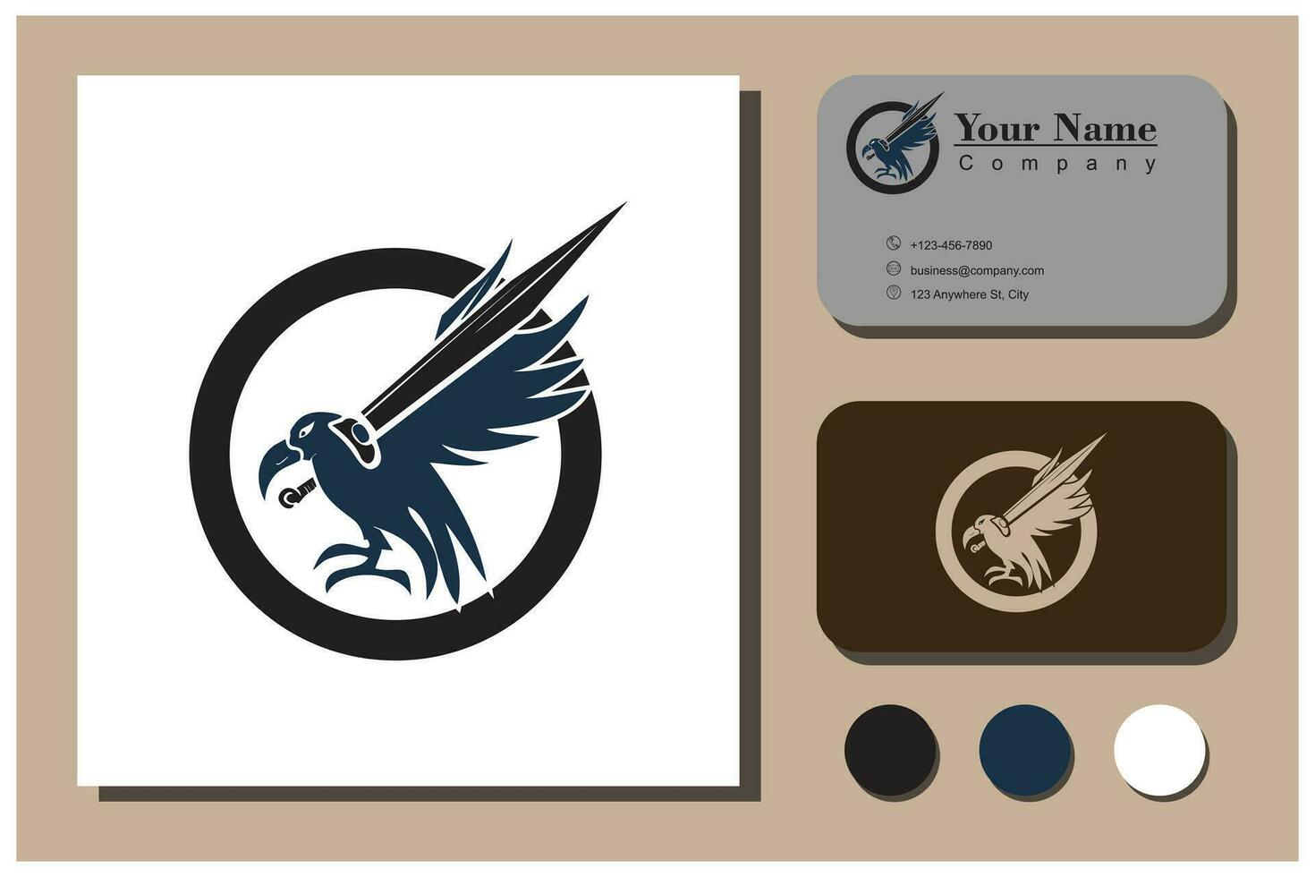 vogel en zwaard logo concept vector