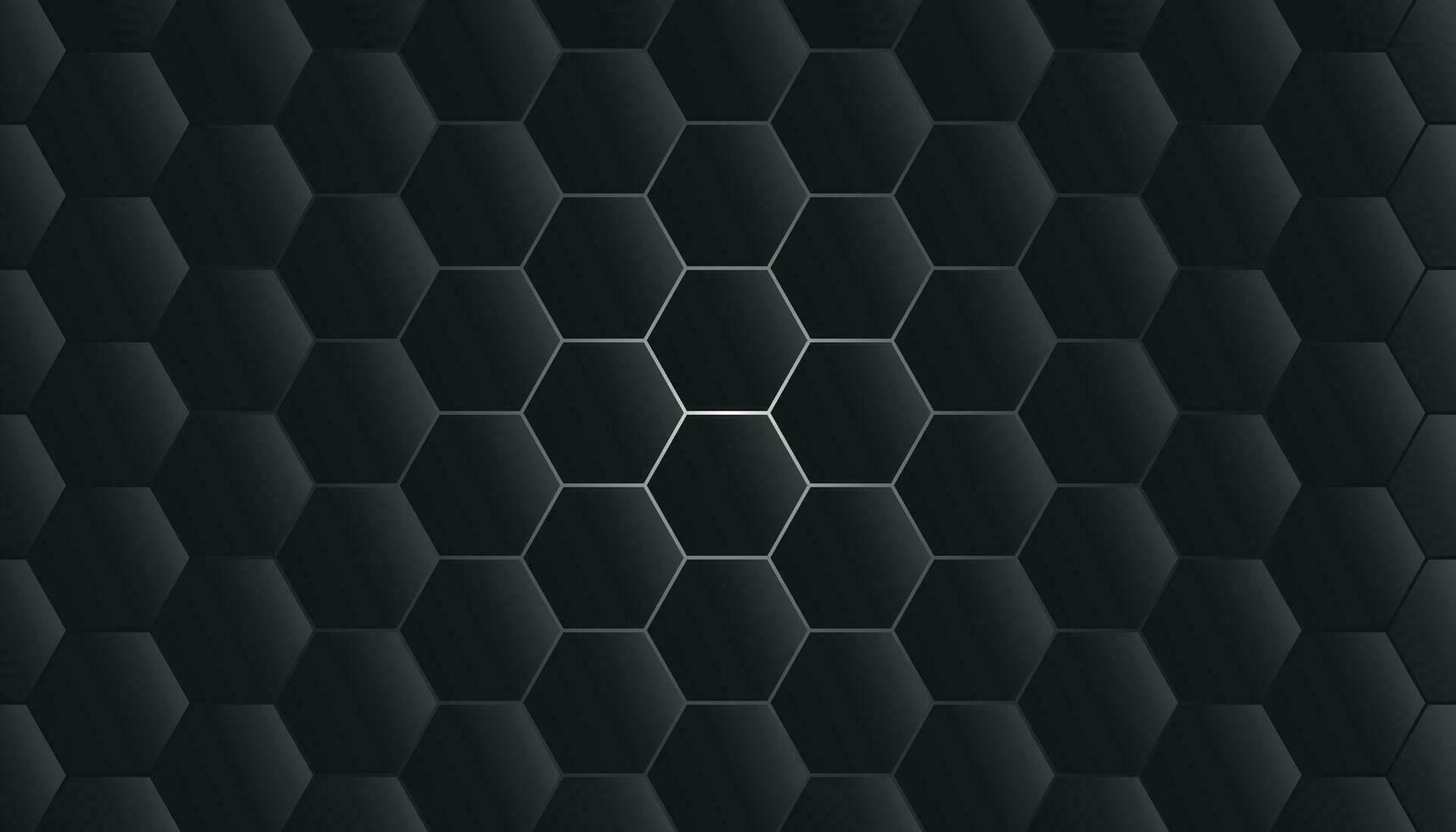 zwart zeshoek achtergrond met een wit licht. zwart zeshoek achtergrond. abstract meetkundig zeshoek patroon. modern meetkundig zeshoek vector