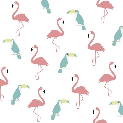 Trendy pastel flamingo en toucan naadloze patroon achtergrond vector
