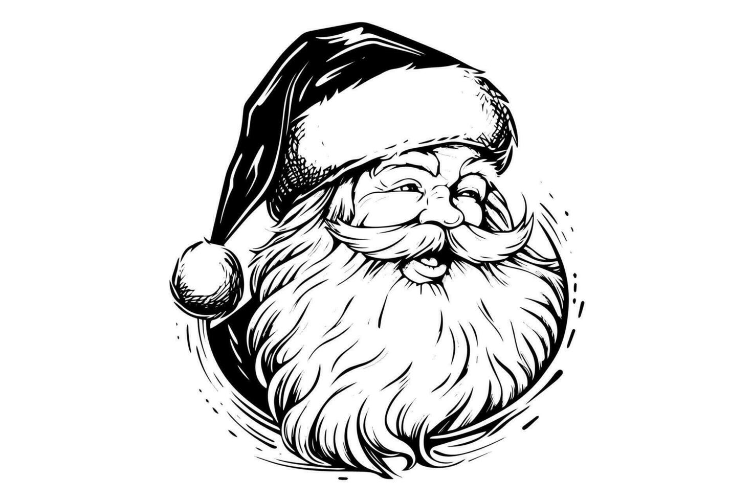 de kerstman claus hoofd in een hoed schetsen hand- getrokken in gravure stijl vector illustratie.