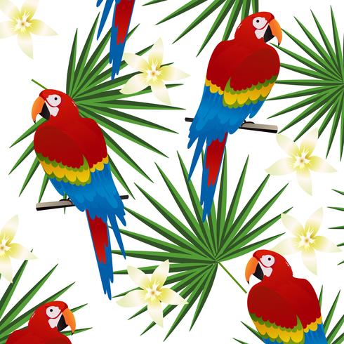 Tropische naadloze patroonachtergrond met papegaaien en tropische bladeren vector