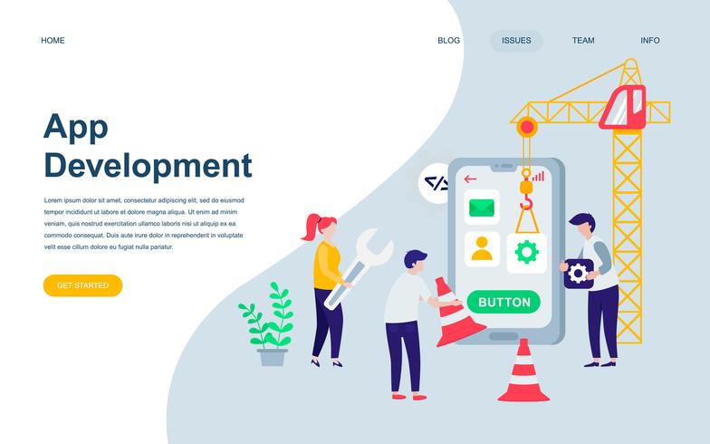Moderne platte webpagina ontwerpsjabloon van app-ontwikkeling vector