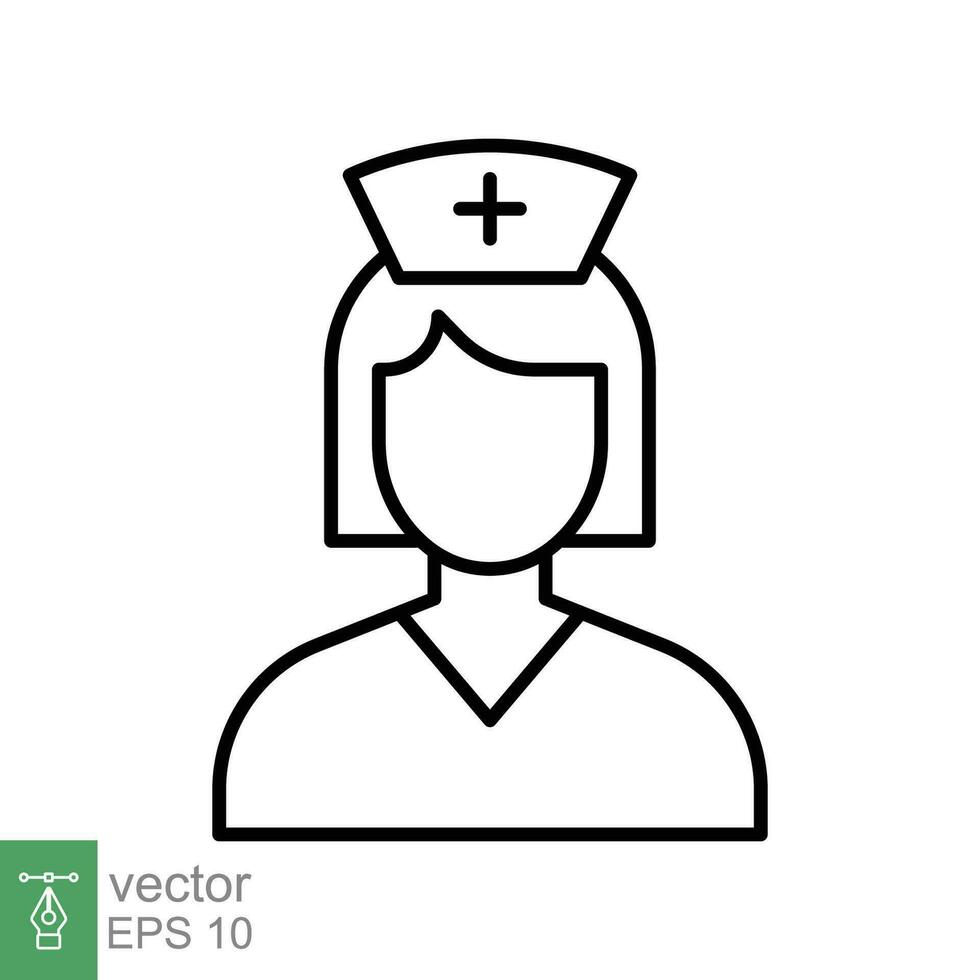 verpleegster icoon. gemakkelijk schets stijl. medisch assistent, vrouw, vrouw, dokter, dokter, Gezondheid, geneesmiddel, ziekenhuis concept. dun lijn symbool. vector geïsoleerd Aan wit achtergrond. eps.