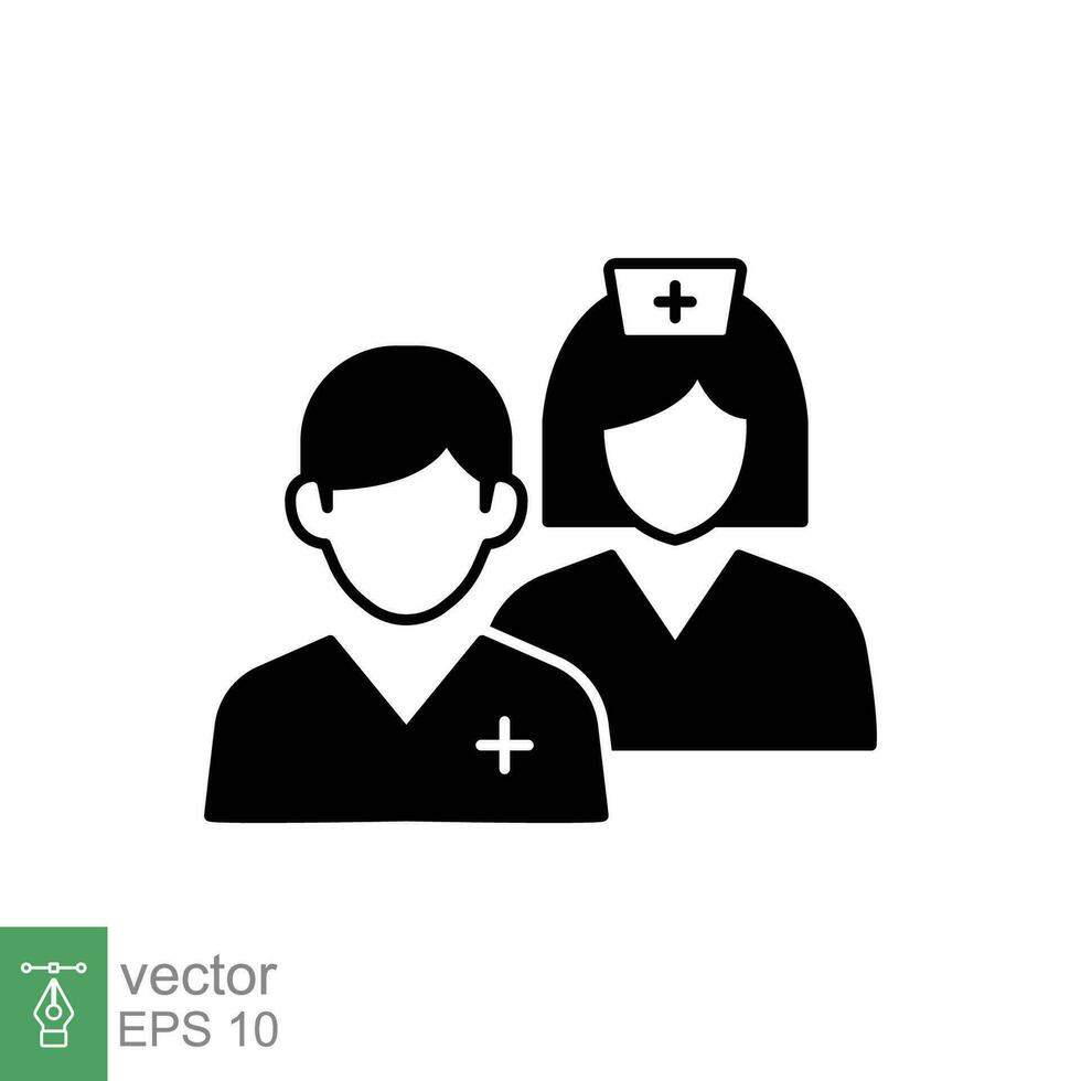 medisch team icoon. gemakkelijk solide stijl. verpleegster, mannelijk, vrouw, Mens, vrouw, dokter, dokter, Gezondheid, geneesmiddel, ziekenhuis concept. zwart silhouet, glyph symbool. vector geïsoleerd Aan wit achtergrond. eps.