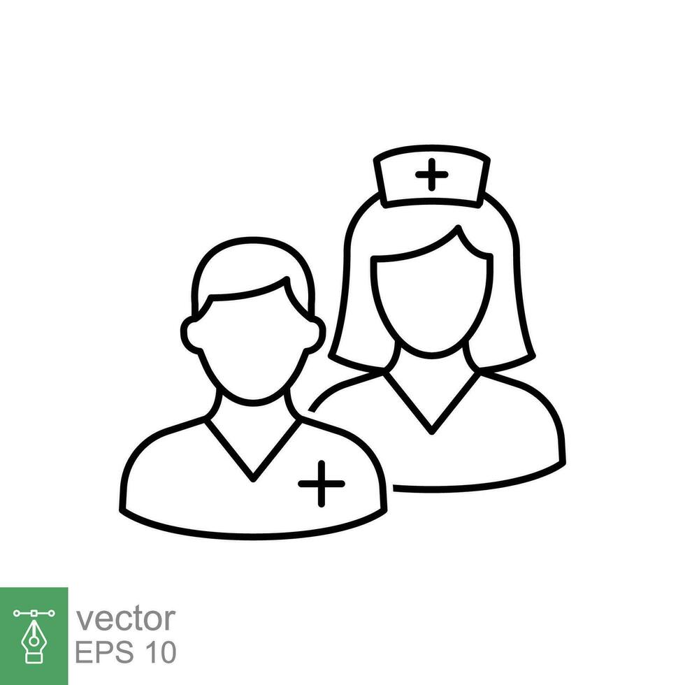 medisch team icoon. gemakkelijk schets stijl. verpleegster, mannelijk, vrouw, Mens, vrouw, dokter, dokter, Gezondheid, geneesmiddel, ziekenhuis concept. dun lijn symbool. vector geïsoleerd Aan wit achtergrond. eps.