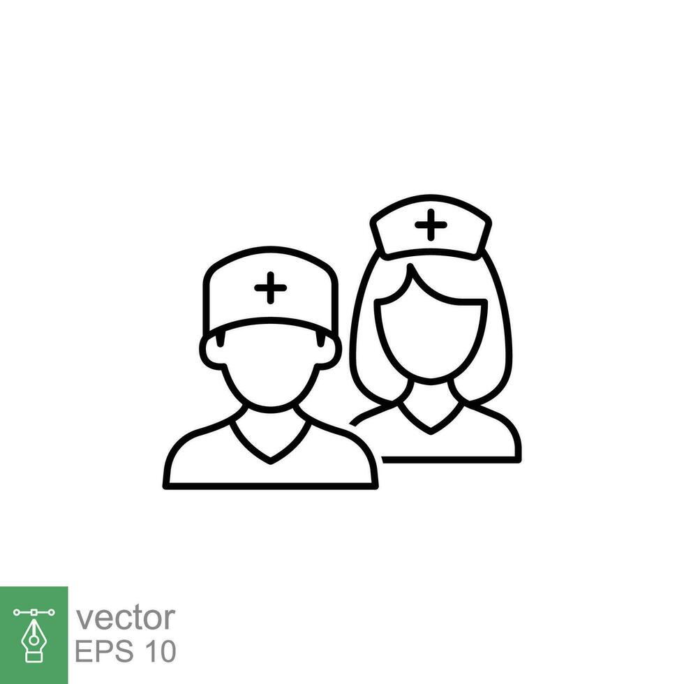 medisch team icoon. gemakkelijk schets stijl. verpleegster, mannelijk, vrouw, Mens, vrouw, dokter, dokter, Gezondheid, geneesmiddel, ziekenhuis concept. dun lijn symbool. vector geïsoleerd Aan wit achtergrond. eps.