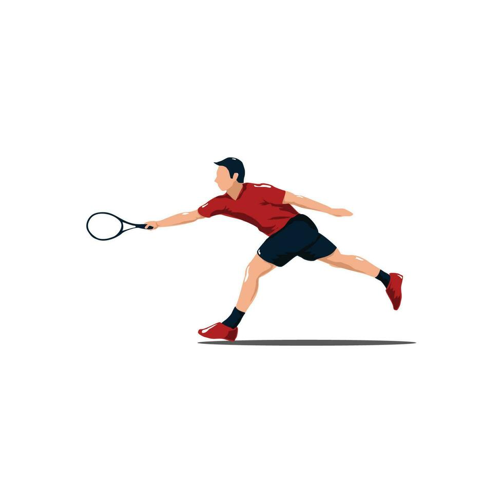 vector illustraties - sport Mens schommel zijn tennis racket horizontaal naar bereiken de bal - vlak tekenfilm stijl