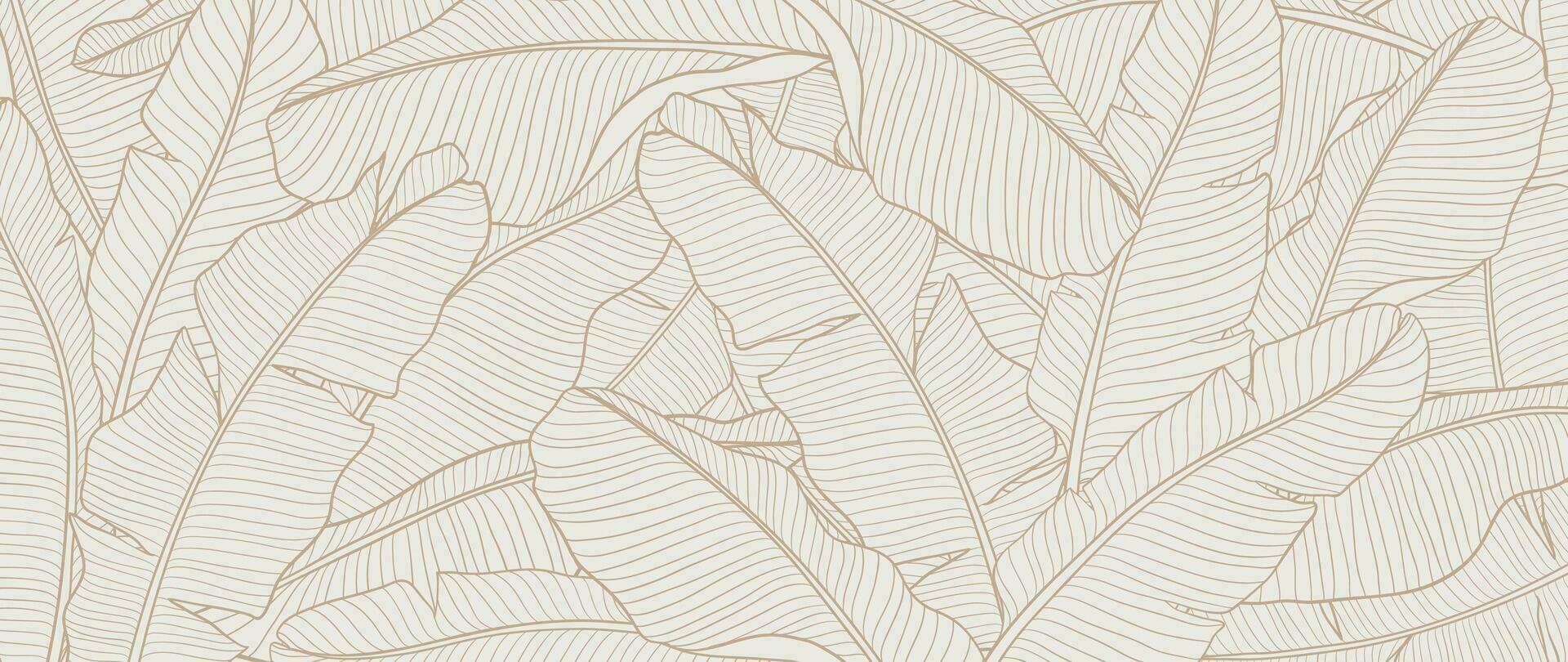 botanisch banaan blad lijn kunst behang achtergrond vector. luxe natuurlijk hand- getrokken gebladerte patroon ontwerp in minimalistische lineair contour gemakkelijk stijl. ontwerp voor kleding stof, omslag, banier, uitnodiging. vector