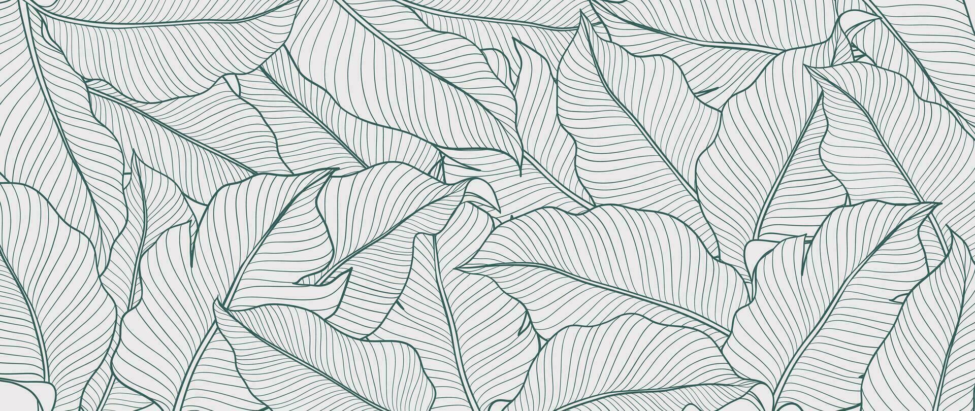 botanisch monstera blad lijn kunst behang achtergrond vector. luxe natuurlijk hand- getrokken gebladerte patroon ontwerp in minimalistische lineair contour gemakkelijk stijl. ontwerp voor kleding stof, omslag, banier, uitnodiging. vector