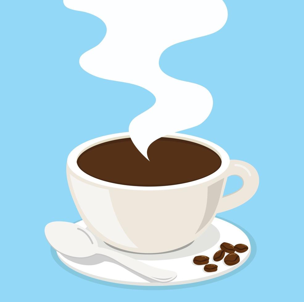 warme witte kop koffie met bonen platte cartoon vector