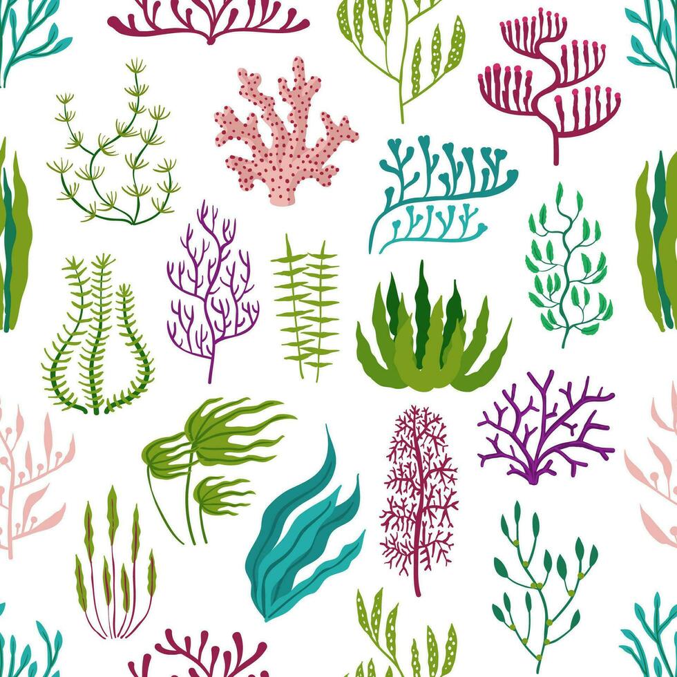 onderwater- zeewier planten, aquarium algen patroon vector