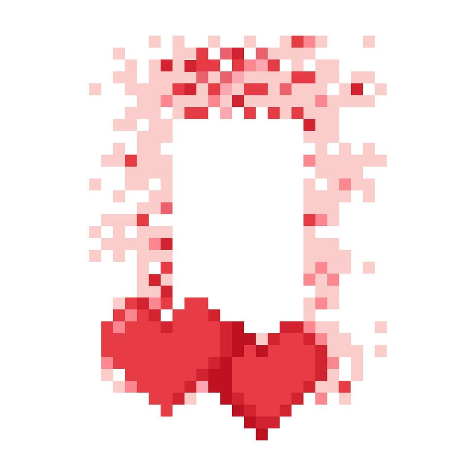 pixel rood kader met harten vector