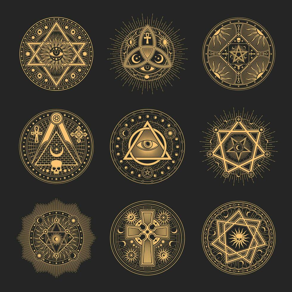occult en esoterisch pentagram symbolen, metselaar tekens vector
