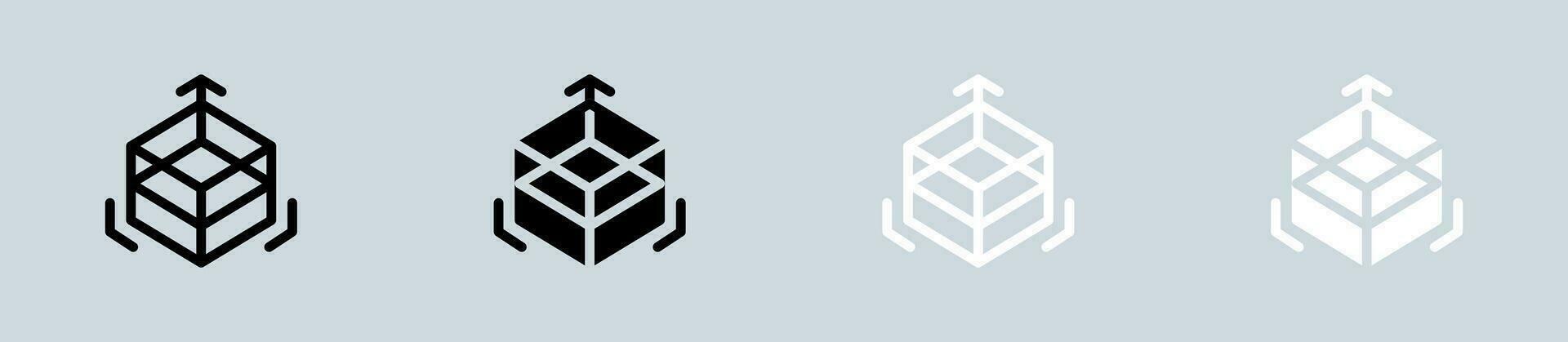 drie dimensionaal icoon reeks in zwart en wit. 3d tekens vector illustratie.