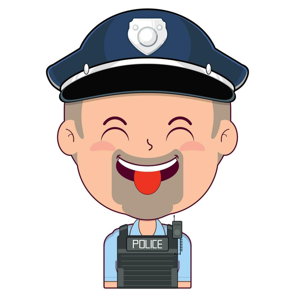 politieagent gelukkig gezicht tekenfilm schattig vector