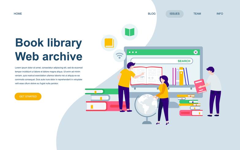 Moderne platte webpagina ontwerpsjabloon van de bibliotheek van het boek vector