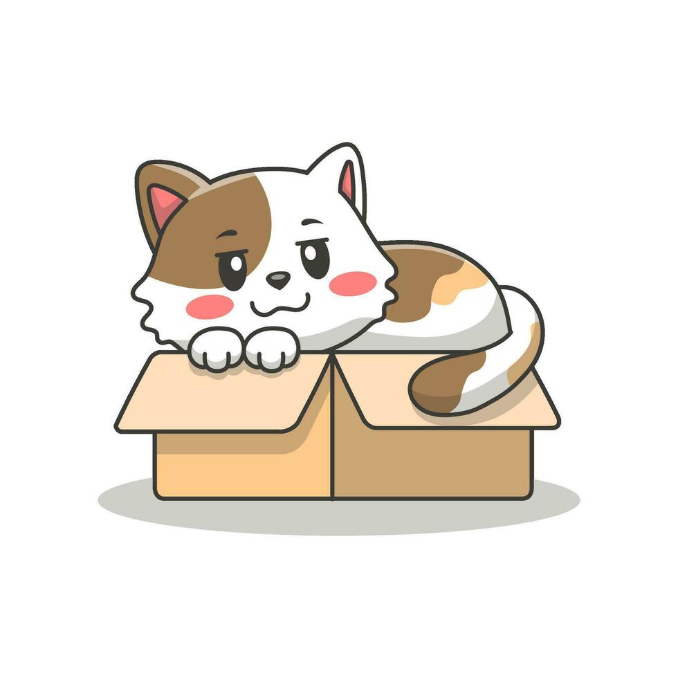 schattig kat in doos vector illustratie