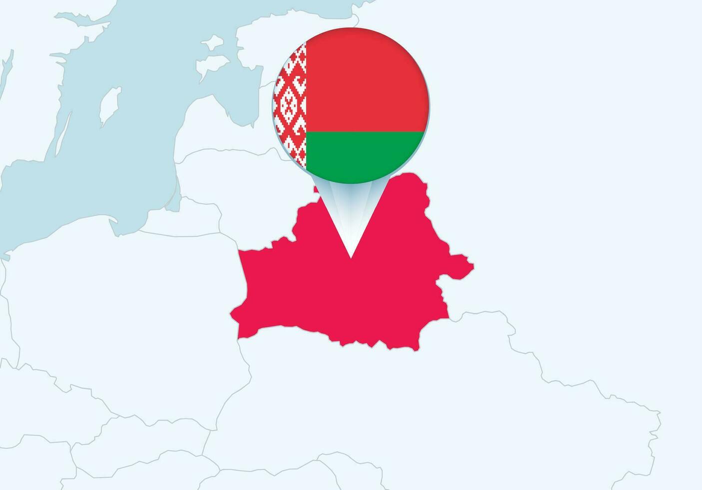 Europa met geselecteerd Wit-Rusland kaart en Wit-Rusland vlag icoon. vector