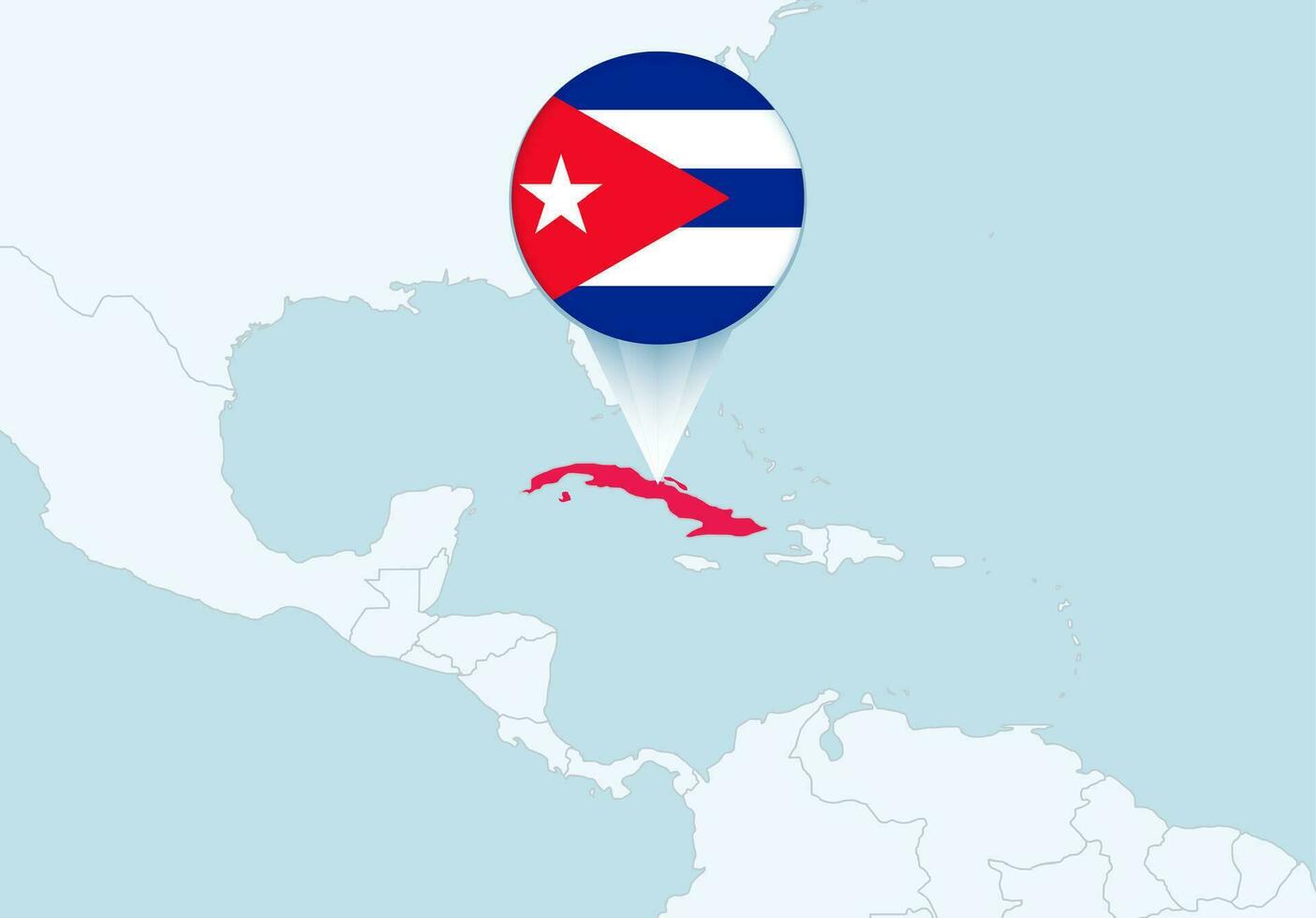 Amerika met geselecteerd Cuba kaart en Cuba vlag icoon. vector